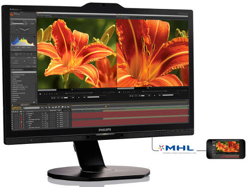 Monitor 23.8" PHILIPS 241P6VPJKEB Ultra HD 4K 3840x2160 - 50000000:1 - 5ms - VGA+DVI+HDMI/MHL+DP - USB3.0 - Webcam - MULTIMEDIALE