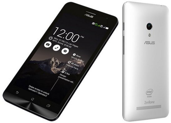 Asus ZenFone 5 (Bianco) A501CG-2B323WWE: 5" IPS Corning� Gorilla� Glass 3, Cpu 2x2 Intel� Atom� Z2560 MultiCore 1.6GHz, Ram 2GB + Storage 16GB - Fotocamera retro 8MPixel - WiFi+BT, Android 4.4
