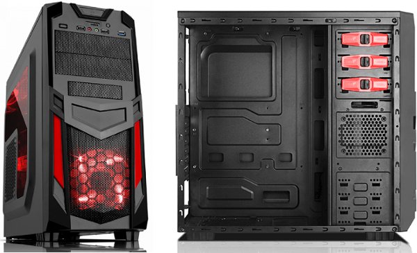 CABINET Gaming INVADER R03 Atx - NO Alim. - 2xUSB 2.0 + 1x USB 3.0 + Audio + Card Reader - Ventola 12cm Led rosso